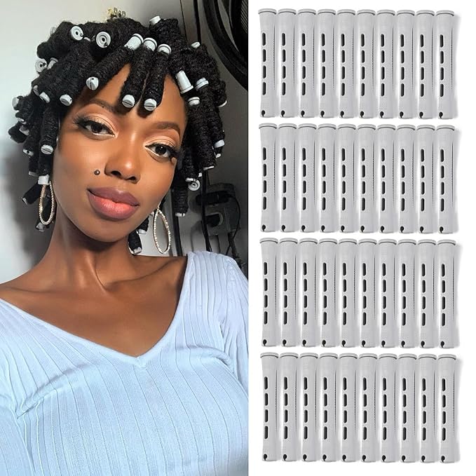 Perm Rods Set for Short Natural Hair 40pcs Gray Plastic Cold Wave Rods Hair Curling Rollers with Steel Pintail Comb Rat Tail DIY Hairdressing Tools（40pcs Gray）-Velvo Beauty