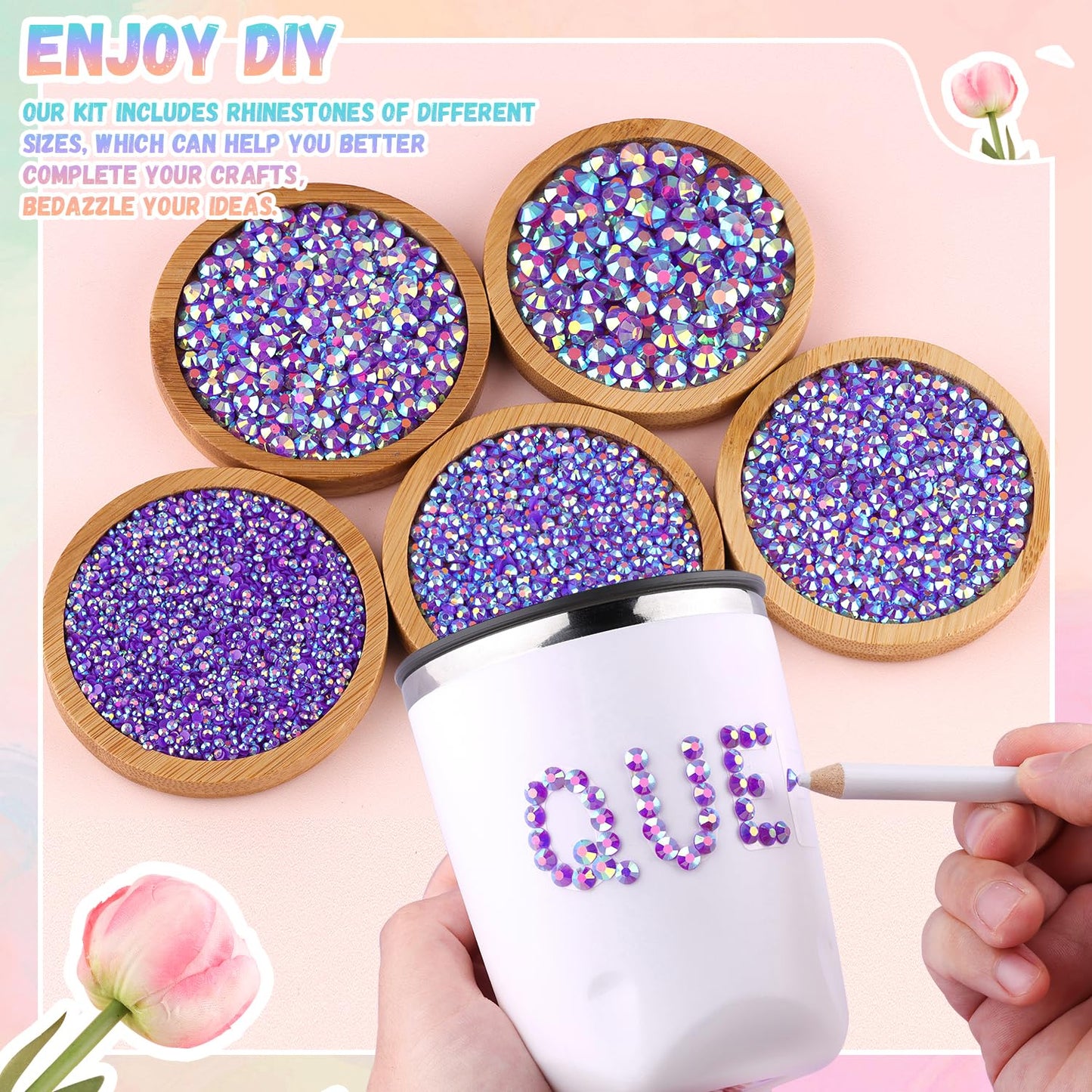 25000Pcs Resin Rhinestones with B7000 Jewelry Glue for Crafting, Dark Purple AB 2-6mm Non Hotfix Flatback Gems, Bedazzling Crystal for DIY Crafts Clothing Tumblers Mugs Shoes Fabric Decor Nail Art-Velvo Beauty
