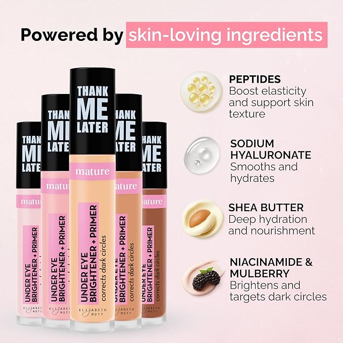 Elizabeth Mott Thank Me Later Under Eye Brightener & Primer – Hydrating Color Corrector for Dark Circles – Lightweight Concealer Base for Mature Skin, Fair Shade 5ml-Velvo Beauty