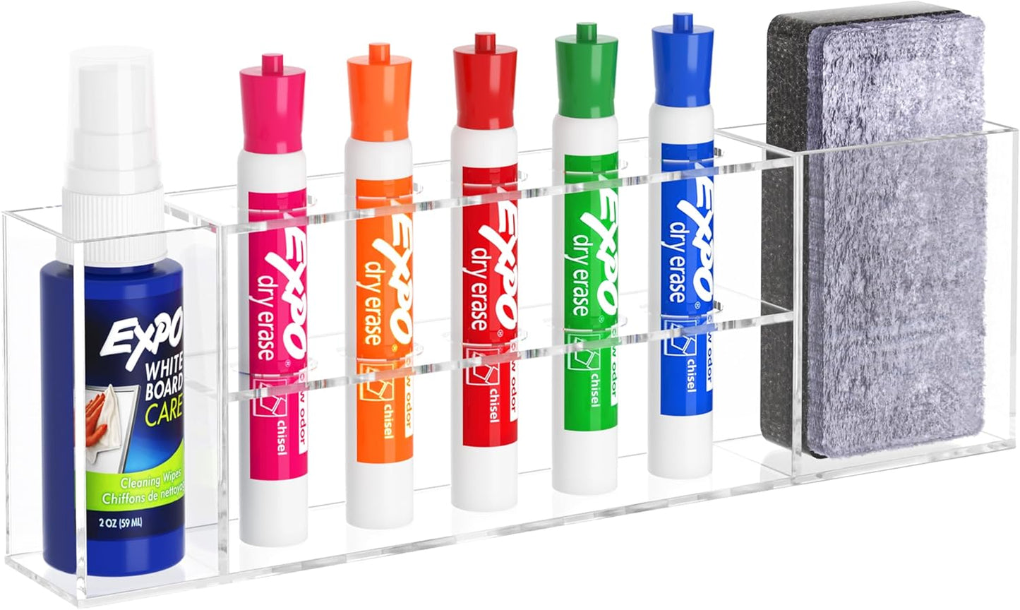 HBlife Acrylic Magnetic Dry Erase Marker Holder for Whiteboard, Wall Mount 5 Slots Magnet Pen Pencil Holder for Fridge Refrigerator, Locker Organizer Accessories for School Classroom Office, Clear-Velvo Beauty