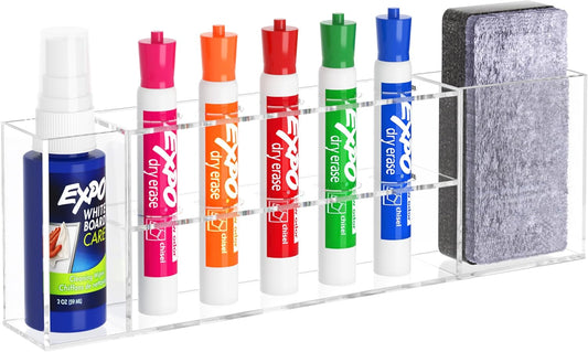 HBlife Acrylic Magnetic Dry Erase Marker Holder for Whiteboard, Wall Mount 5 Slots Magnet Pen Pencil Holder for Fridge Refrigerator, Locker Organizer Accessories for School Classroom Office, Clear-Velvo Beauty