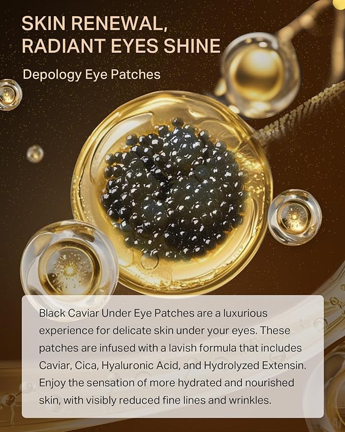 depology Black Caviar Under Eye Patches (30 Pairs), Anti-aging Hydrating Eye Mask for Wrinkles, Fine lines, Skincare with Hyaluronic Acid & Cica, Beauty & Personal Care-Velvo Beauty