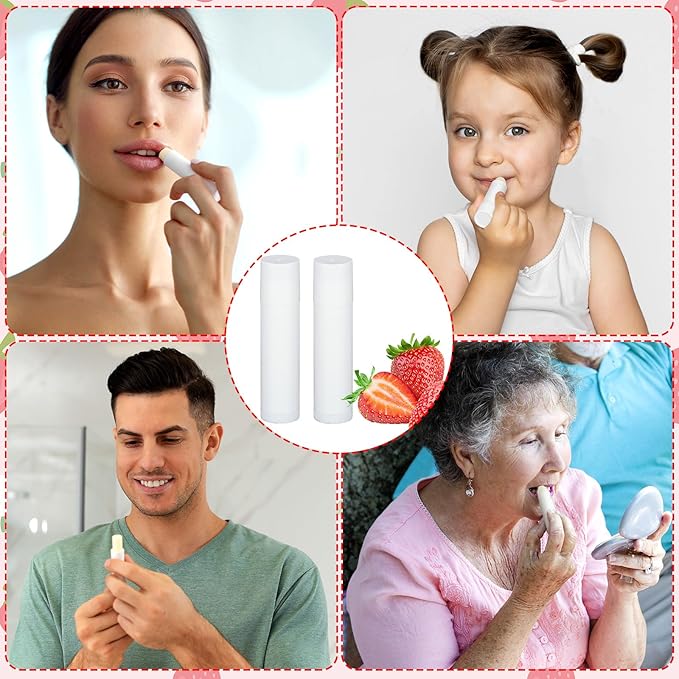 Demissle 150 Pcs Unlabeled Lip Balm Bulk Chapped Stick Blank Mini Lip Balm Gifts Moisturizing Lip Balms Favors for Women Homeless Wedding Bridal Shower Favors Baby Shower Guests Favors(Strawberry)-Velvo Beauty
