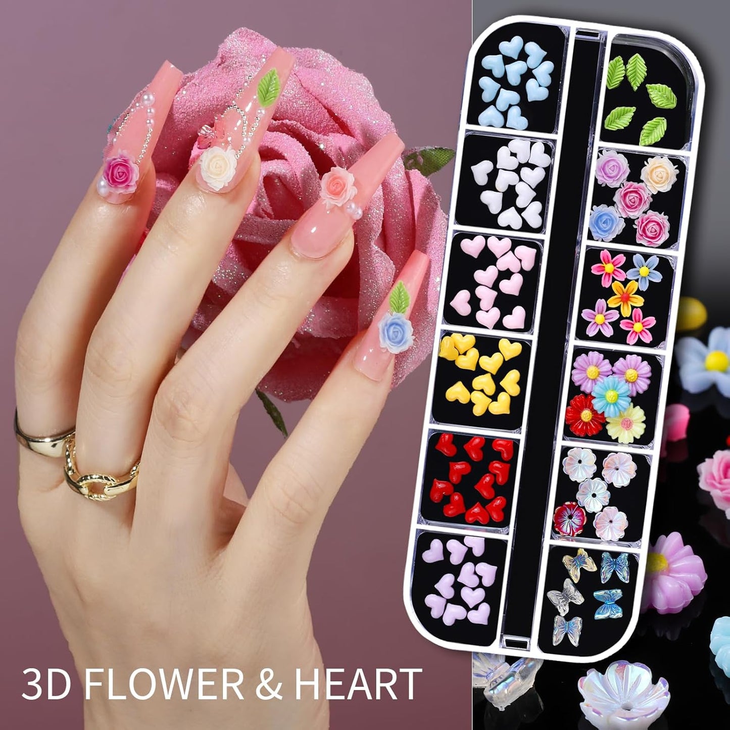 Teenitor Nail Charms and Gems Nail Art Tools, 6 Boxes 3D Nail Gems with 15 Sheets Nail Stickers for Nail Art, Flower Nail Stickers Nail Rhinestones Nail Supplies, Nail Pearls Nail Stuff Nail Decor-Velvo Beauty
