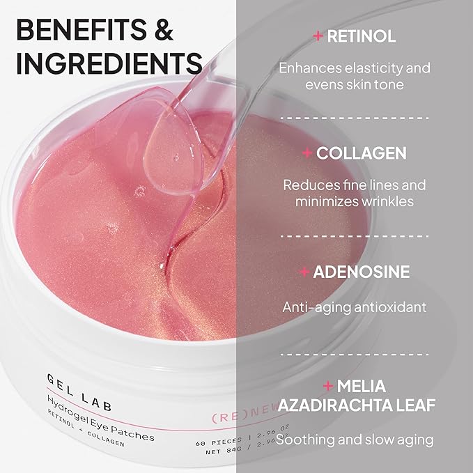 RENEW Retinol & Collagen Under Eye Patches - Korean Skincare Hydrating Eye Mask for Fine Lines, Wrinkles, Firming, Brightening - 60 Patches-Velvo Beauty