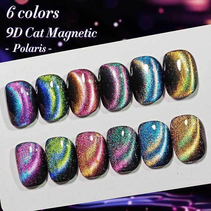 Born Pretty Cat Magnetic Gel Nail Polish 9D Polaris Holorgraphic Cat Magnetic Eye Gel Polish Glitter Gel Polish Set 6PCS-Velvo Beauty