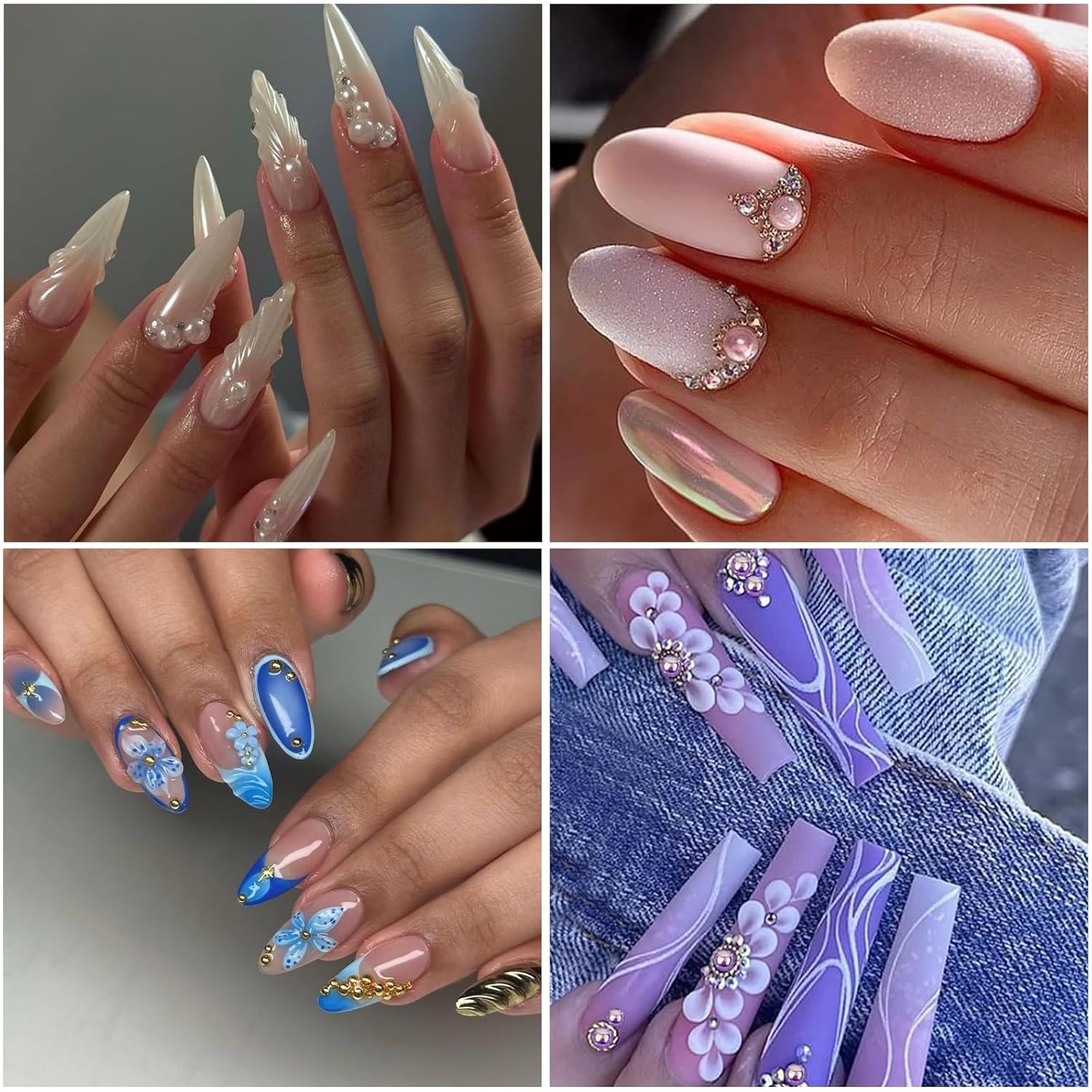 Nail Art Pearls with Glue Gel Flatback Pink Purple 4 Colors Nail Charms Pearls Mixed Size 0.03-0.18in Nails Gems Pearl Accessories for Women Nails Design Decoration-Velvo Beauty