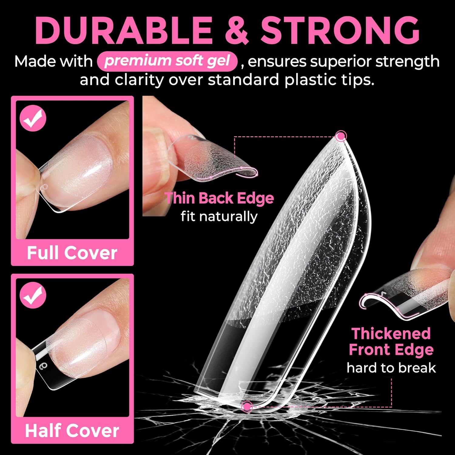 UNA GELLA Extra Short Square Nail Tips XS 216pcs Pre-shape Extra Short Square Press on Nails Gel Tips Full Cover Acrylic Nails False Nails For DIY Salon 12 Sizes-Velvo Beauty