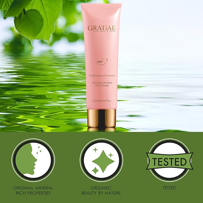 Gratiae Organics Purifying Exfoliating Facial Cleanser, exfoliating face scrub & face wash with witch hazel, jojoba oil, hydrating, non-drying skin care, 4.05Fl-Velvo Beauty