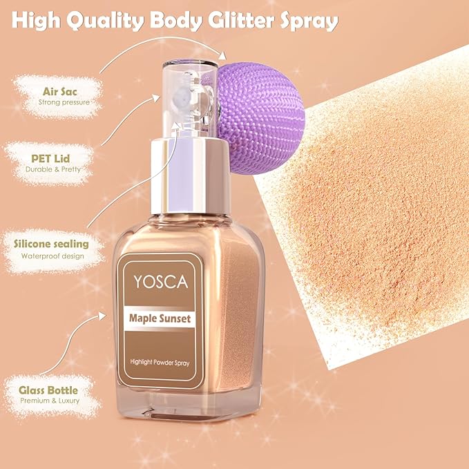 Highlighter Powder Spray, 20ML Cosmetic Grade High Gloss Body Shimmer Powder Fairy Dust Highlighter Sparkle Face Makeup Setting Magic Diamond Glitter Spray Shimmer Face Body Skin Hair Clothes-Velvo Beauty