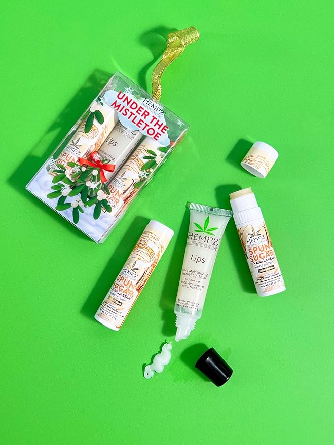 Hempz Holiday Lip Balm Trio Gift Set, Under the Mistletoe, Original Scent and Spun Sugar Vanilla Scent, Pack of 3-Velvo Beauty