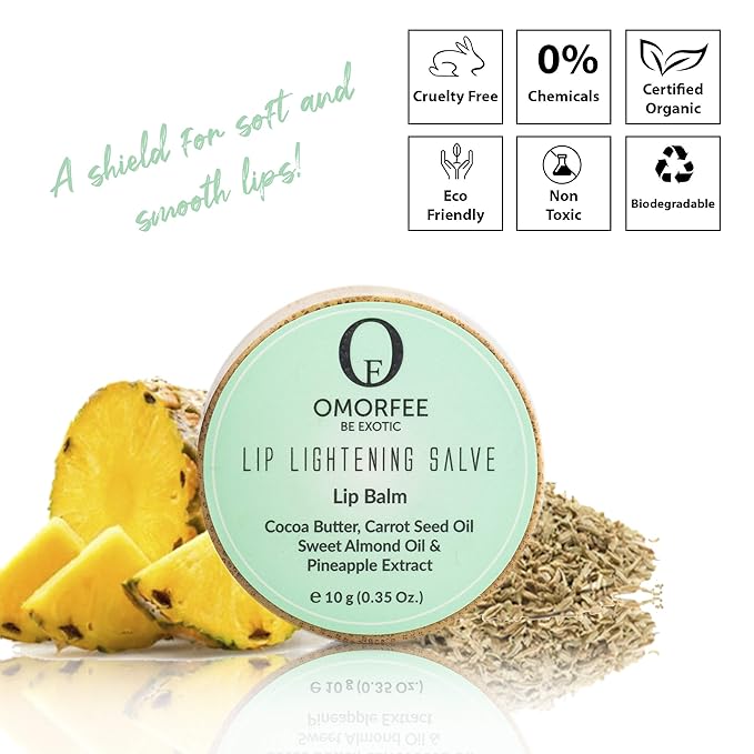 Omorfee 100% Organic Lip Lightening Balm, balm for Dark Lips, Balm with SPF, Natural Protection, Repair, Moisturizer, Cocoa Butter, Carrot Seed Oil & Pineapple Extract -10g/ 0.35Oz-Velvo Beauty