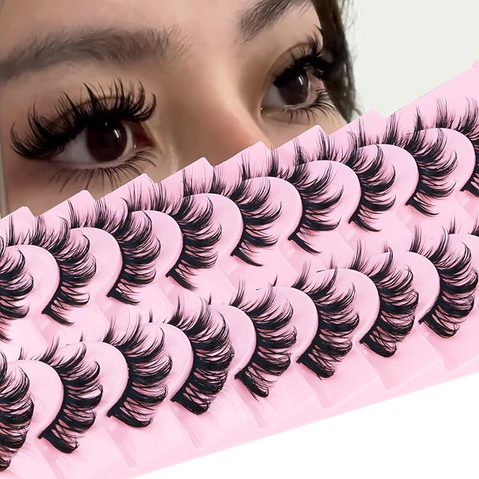 False Eyelashes Manga Lashes 10 Pairs False Eyelashes Japanese Style D Anime Lashes Natural Cosplay Lashes Natural Look 15 MM Wispy Faux Mink Lashes Full Strip Doll Lashes by FANXITON-Velvo Beauty