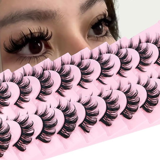 False Eyelashes Manga Lashes 10 Pairs False Eyelashes Japanese Style D Anime Lashes Natural Cosplay Lashes Natural Look 15 MM Wispy Faux Mink Lashes Full Strip Doll Lashes by FANXITON-Velvo Beauty