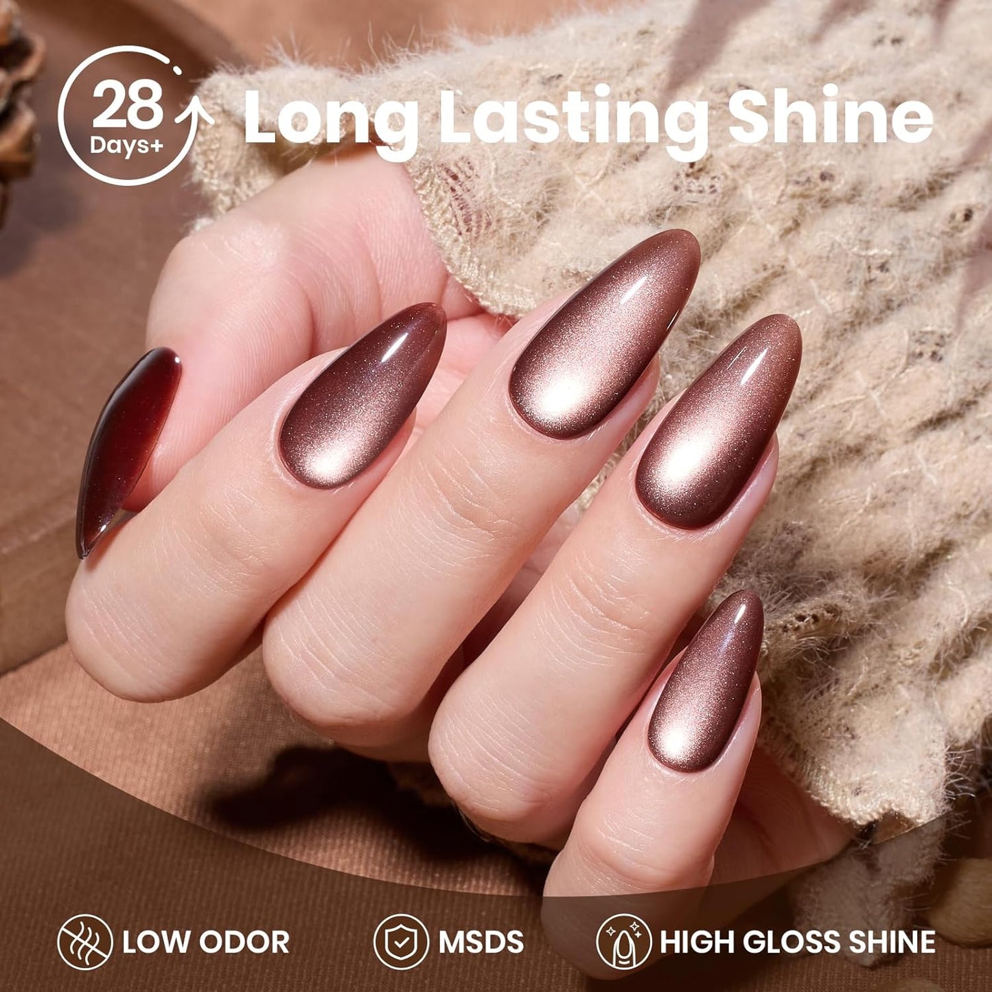 Beetles Brown Cat Eye Gel Nail Polish - Cinnamon Girl Cat Eye Gel Polish, 15ML Glitter Brown Magnetic Fall Gel Polish Jelly Sheer Translucent Effect Soak Off UV French Nail Art Manicure Gift for Women-Velvo Beauty