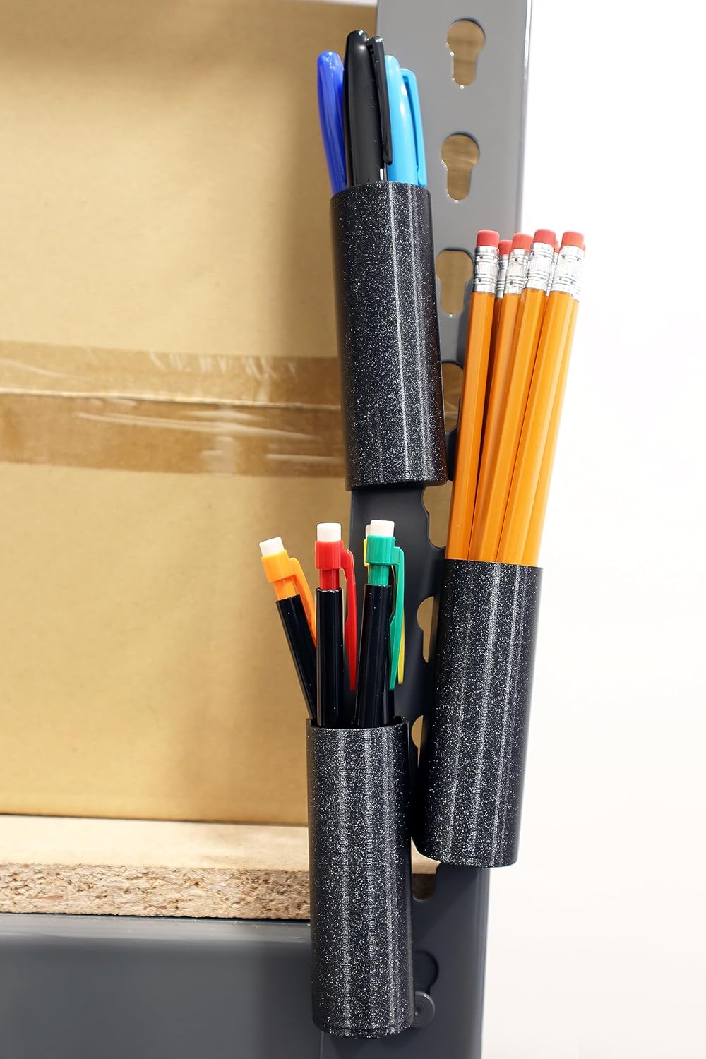 Magnetic Pen Holder, Marker Holder and Pencil Holder for Refrigerator, Locker, Whiteboard or Desk (Small, Space Black, Set of 2)-Velvo Beauty