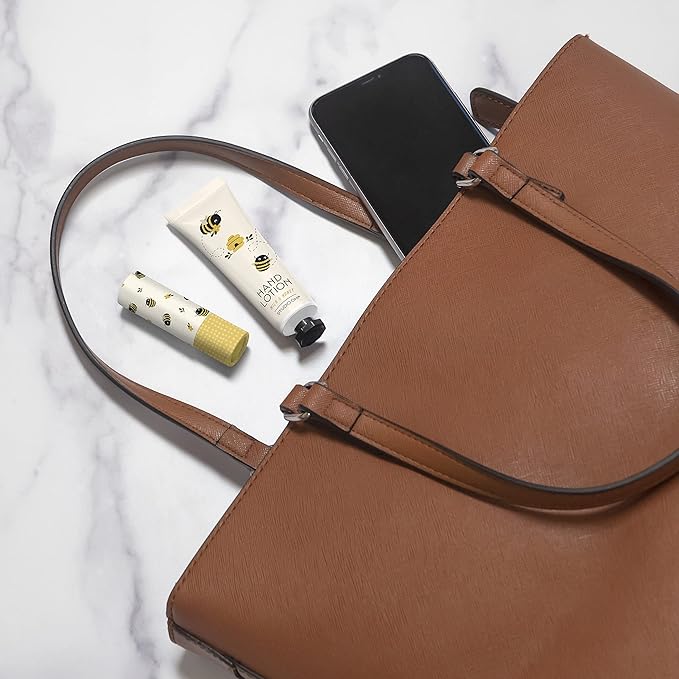 Studio Oh! Lip Balm & Hand Lotion Set - Travel-Size Toiletries, 2-Piece Gift Set - Moisturizing, Portable - Buzzy Bees-Velvo Beauty