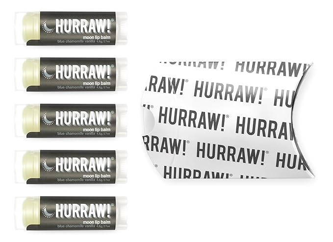 Hurraw! Moon Night Treatment (Blue Chamomile, Vanilla) Lip Balm, 5 Pack: Organic, Certified Vegan, Cruelty and Gluten Free. Non-GMO, 100% Natural Ingredients. Bee, Shea, Soy and Palm Free. Made in USA-Velvo Beauty