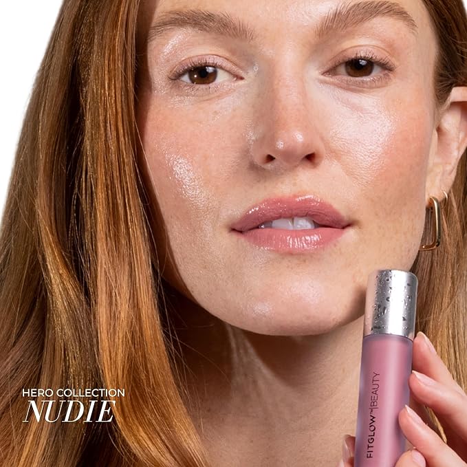 FITGLOW Beauty Lip Colour Serum | Hydrating Lip Gloss | Plumping Anti-Aging Lip Treatment | Natural Shine with Pomegranate Sterols & Collagen | Buildable Color for Dry Chapped Lips | Nudie - 10g-Velvo Beauty