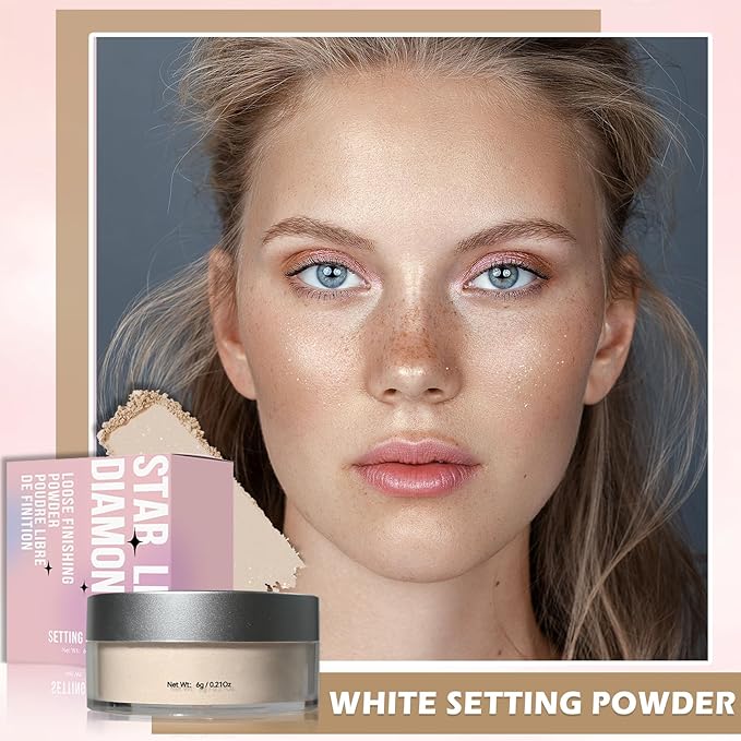 Oil Control Loose Powder Makeup Translucent Setting Powder Shimmer Long Lasting Lightweight Polvo Traslucido Maquillaje Para Mujer Face Powder Makeup - 01 White Shimmer-Velvo Beauty