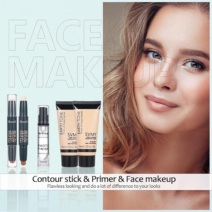 All in One Makeup Kit for Women Full Kit Includes Palette Foundation & Face Primer, Makeup Brush Makeup Sponge, Eyebrow Soap, Winged Eyeliner Stamp 20 Colors Eyeshadow Gift Set for Women, Girls & Teen-Velvo Beauty