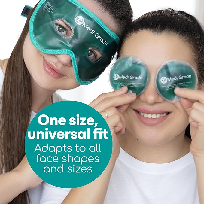 Medi Grade Cooling Ice Face Mask and Cooling Eye Mask for Puffy Eyes & Migraine Relief - Self Care Face Ice Pack with ChillGel Face Ice Mask Technology - Cooling Face Mask, Eye Pads and Bag-Velvo Beauty