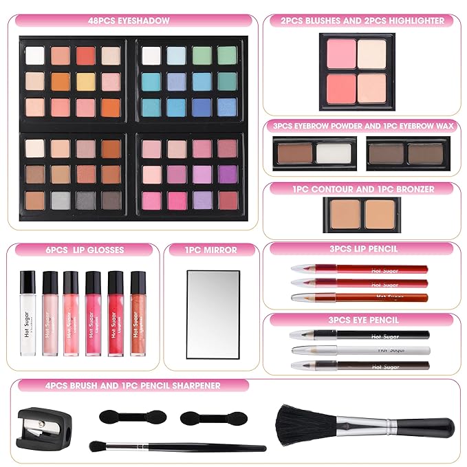 Hot Sugar Makeup Kit for Teenager Girls 10-12, All in One Beginner Makeup Kit for Women Full Kit, Teen makeup kit Cosmetic Gift Set on Birthday Christmas (MINT DAISY)-Velvo Beauty