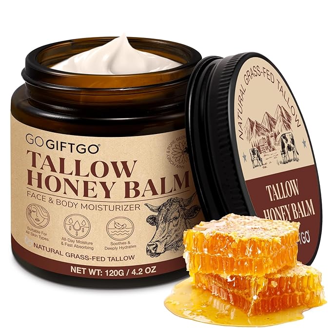 Beef Tallow for Skin,Tallow and Honey Balm,Beef Tallow for Face,Tallow Face Moisturizer,Natural Moisturizer Hydrates,Deeply Nourishes the Skin, Enhances Natural Radiance (1pcs)-Velvo Beauty