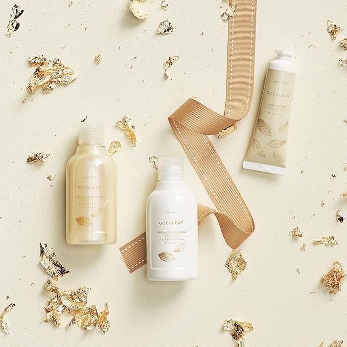 Thymes Perfumed Travel Set and Beauty Bag - Contains Body Wash, Body Lotion & Hand Cream - Goldleaf-Velvo Beauty