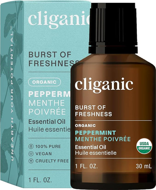 Cliganic Organic Peppermint Essential Oil, 1oz - 100% Pure Natural Undiluted, for Aromatherapy | Non-GMO Verified (Packaging May Vary)-Velvo Beauty
