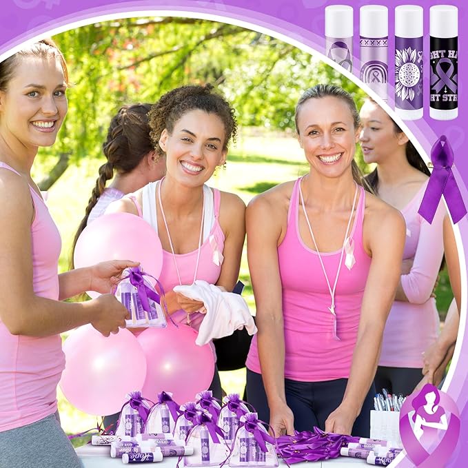 50 Set Overdose Awareness Lip Balms Gifts with 50 Organza Bags 50 Purple Awareness Ribbon Pins Raise Awareness for Domestic Violence Pancreatic Cancer Lupus Alzheimer's Awareness-Velvo Beauty