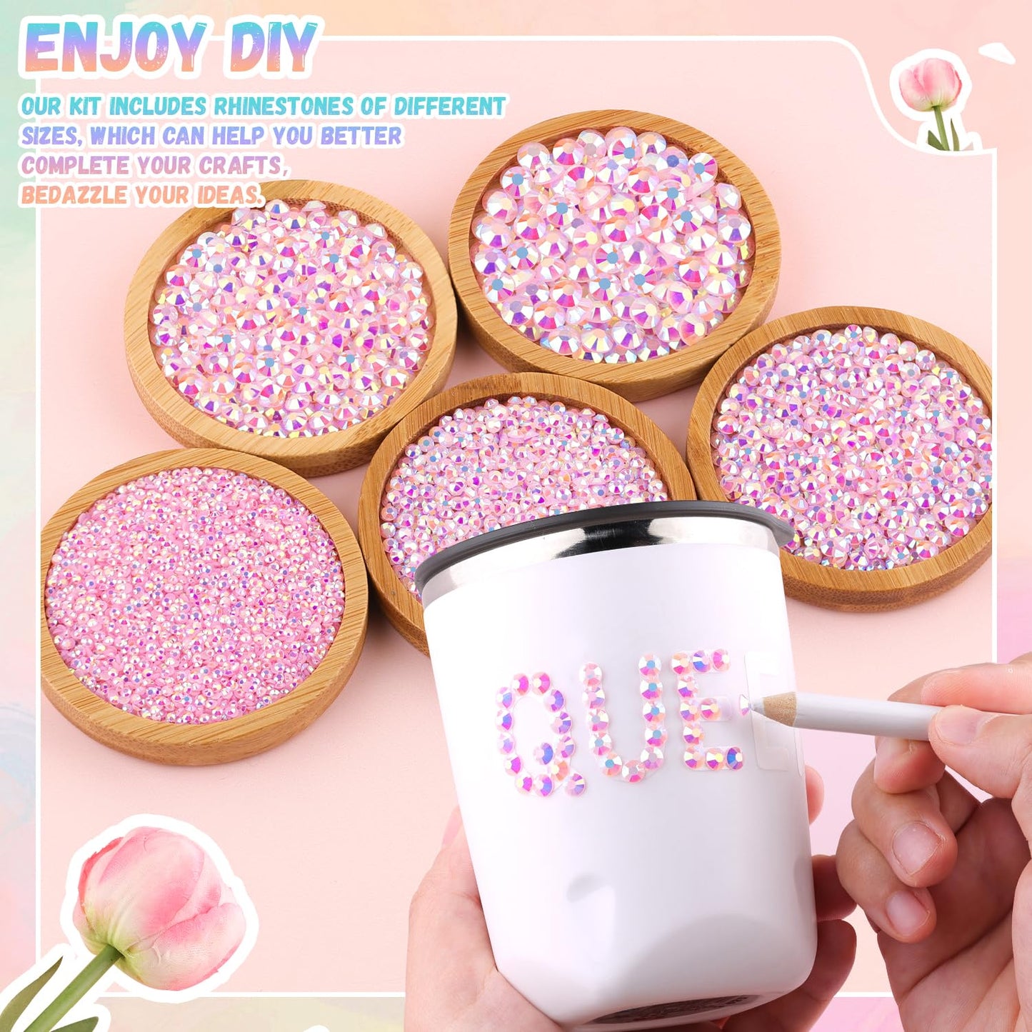 25000Pcs Resin Rhinestones with B7000 Jewelry Glue for Crafting, Light Pink AB 2-6mm Non Hotfix Flatback Gems, Bedazzling Crystal for DIY Crafts Clothing Tumblers Mugs Shoes Fabric Decor Nail Art-Velvo Beauty