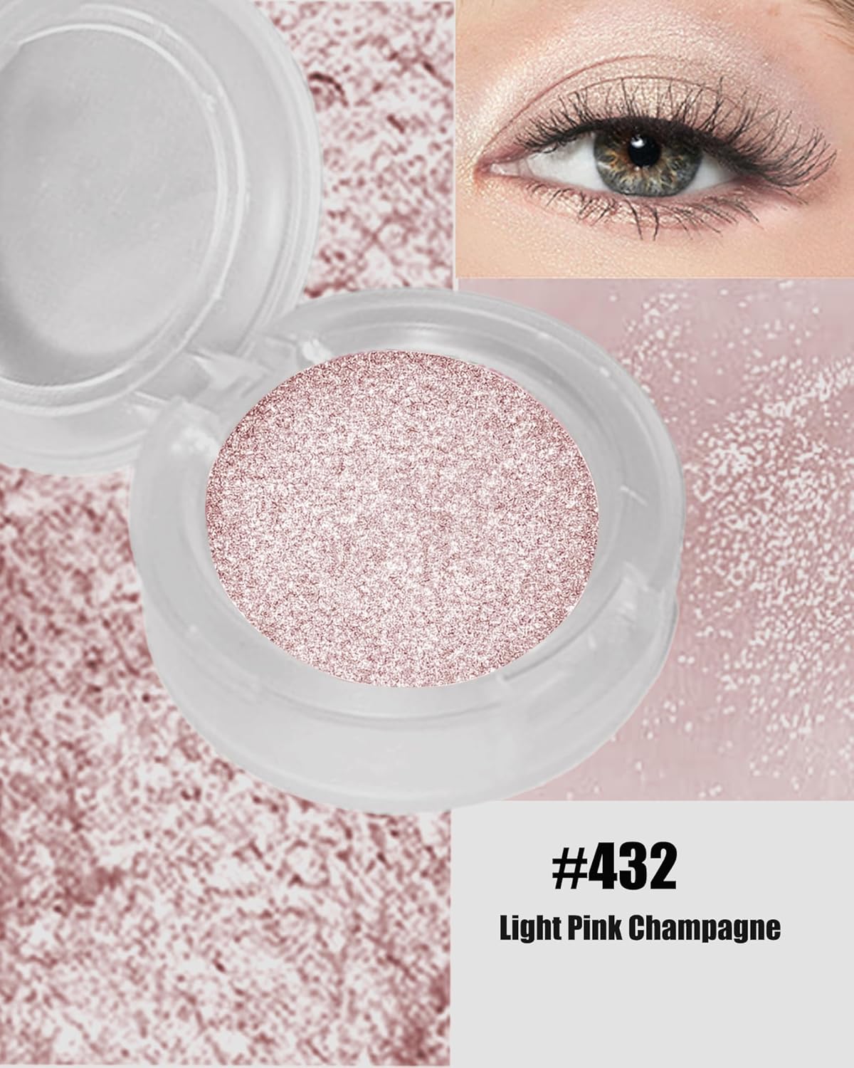 Single Glitter Eyeshadow, Shimmer Glitter Eye Shadow Champagne Light Glow Palette Makeup, High Pigment Waterproof Sparkly Pressed Eye Shadows Powder with Lightweight, Blendable for Daily Eye Look-432-Velvo Beauty