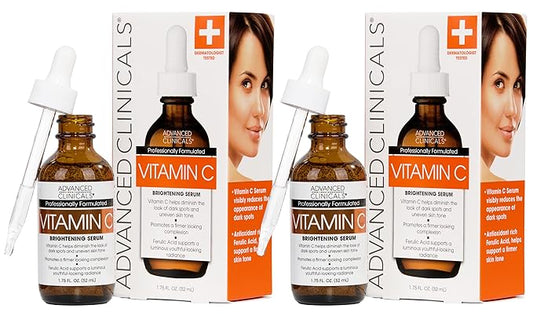 Advanced Clinicals Brightening Vitamin C Serum For Face With Glycolic Acid + Lactic Acid | Vitamin C Eye Serum Face Moisturizer For Improving Look Of Dark Spots & Uneven Complexion, 2-Pack-Velvo Beauty