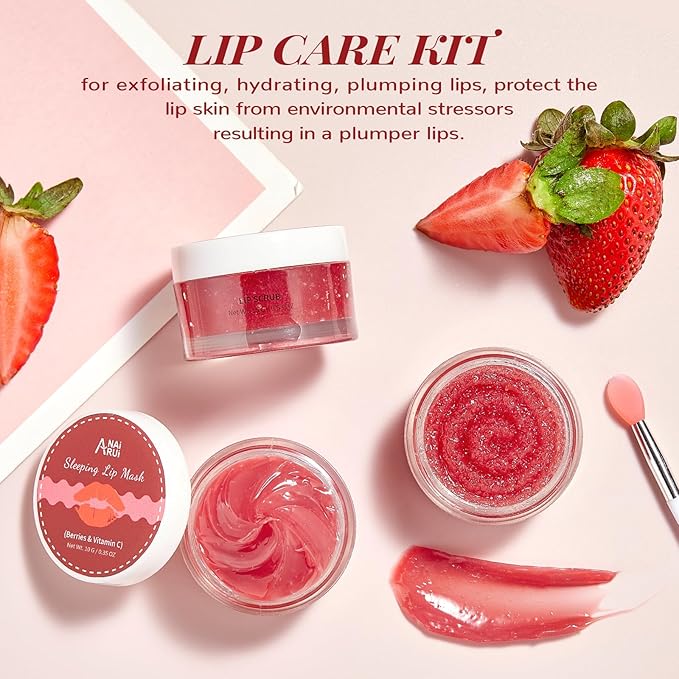 Lip Balm & Moisturizer Set, Lip Scrub & Lip Sleeping Mask- Overnight Treatment Lip Care Products | Moisturize & Nourish, Dry Cracked Lips, Intense Hydration with Vitamin C-Velvo Beauty
