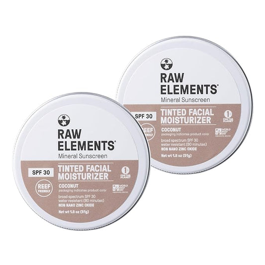 Raw Element Ultra-Moisturizing Tinted Face Cream, Non Toxic Mineral Face Sunscreen, Daily Tinted Moisturizer, Non-Nano Zinc Oxide, Reef Friendly, All Ages, SPF 30, 1.8 oz, Coconut, Pack of 2-Velvo Beauty