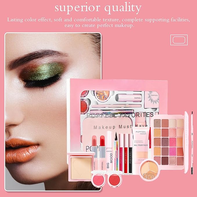 All In One Makeup Kit,Makeup Gift Set for Women Beginners,20 Colors Eyeshadow Palette, Lipstick, Eyebrow Pencil, Eyeliner & Mascara, Concealer Foundation Makeup Kit for Girls.-Velvo Beauty