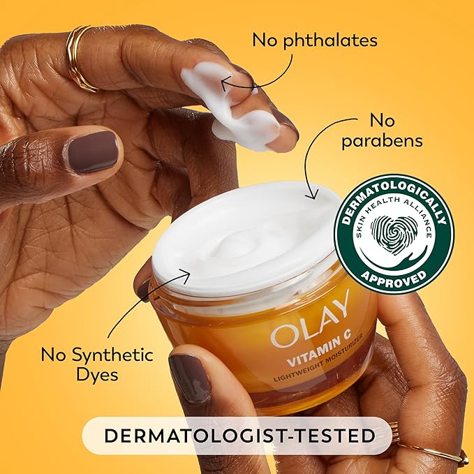 Olay Vitamin C Face Moisturizer, Brightening Cream for Women, Instant Hydration, Evens Tone, Dark Spot & Hyperpigmentation Reduction, Glowing Skin Care - Niaciniamide, Lactic Acid, 1.7 Oz-Velvo Beauty