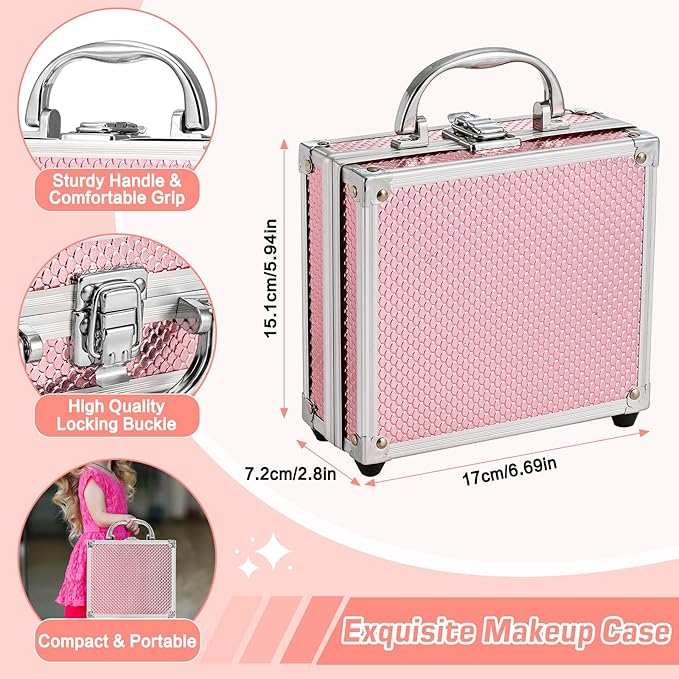 Anpro All-In-One Makeup Carry Case with Pro Teen Makeup Set, Full Starter Cosmetics Kit with Makeup Brushes, Eye Shadows Palette, Blushes, Glitter Gel, Temporary Tattoo Stickers - Blue-Velvo Beauty