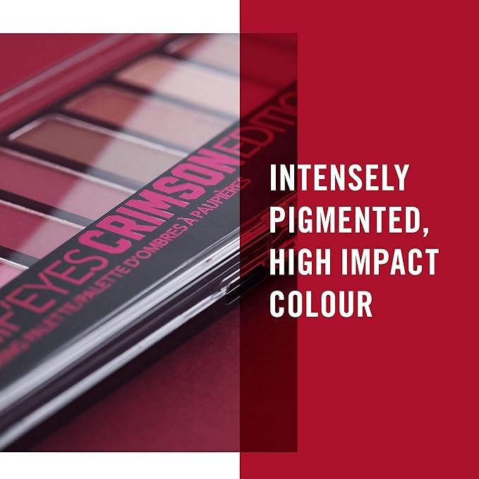 Rimmel London Magnif'Eyes Eyeshadow Palette, 12 Shades, Blendable Formula, Versatile, 007, Crimson, 0.5oz-Velvo Beauty