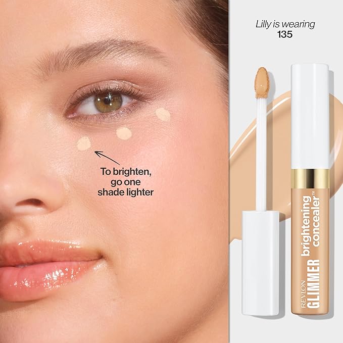 Revlon Glimmer Brightening Concealer, Liquid Under Eye Makeup, Made with Caffeine, Vitamin C, & Stevioside, 135, 0.3 fl oz-Velvo Beauty