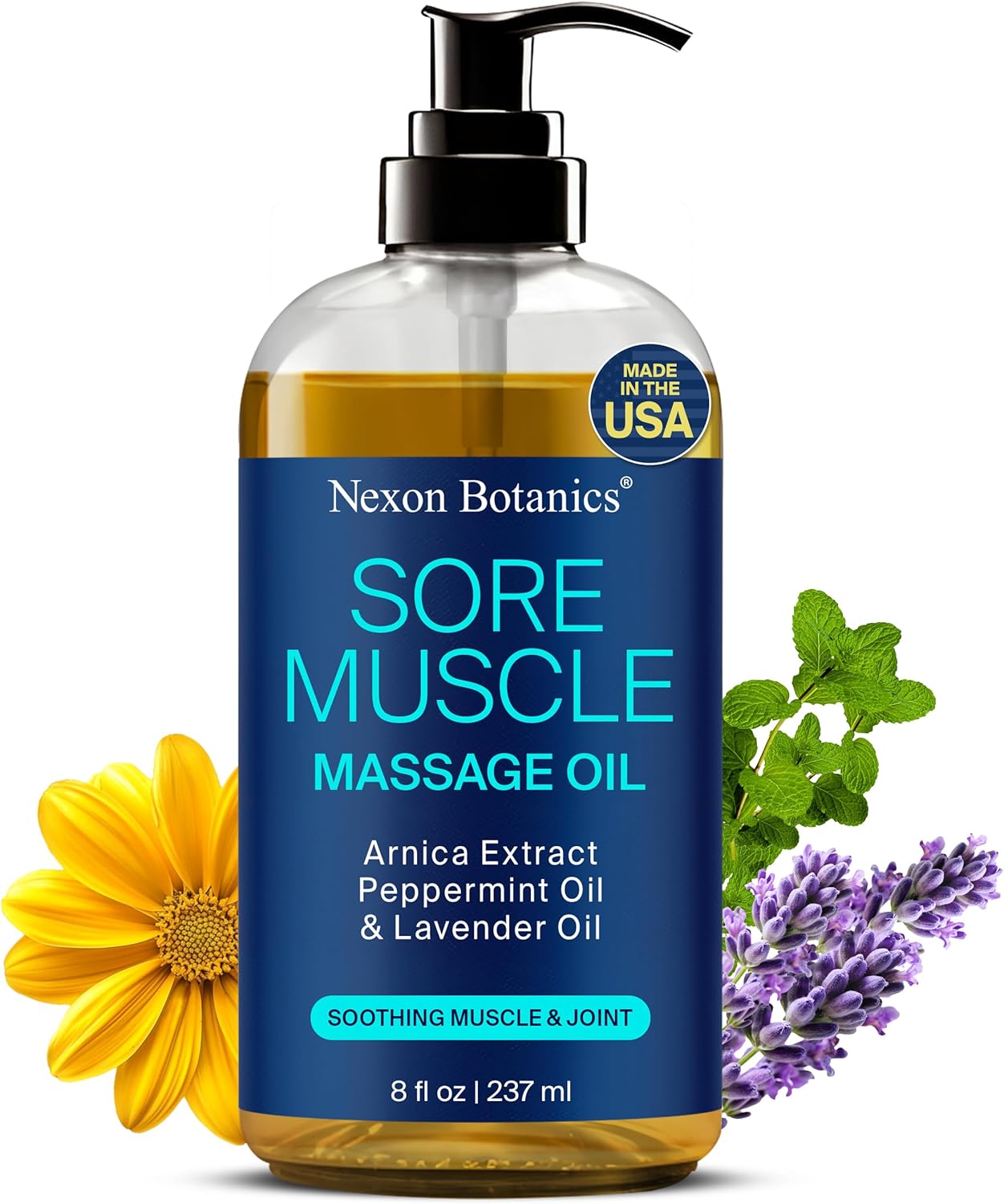 Sore Muscle Massage Oil for Massage Therapy 8 fl oz - Refreshing and Relaxing - Natural Oils with Arnica, Peppermint and Lavender Oil - for Men and Women - Nexon Botanics-Velvo Beauty