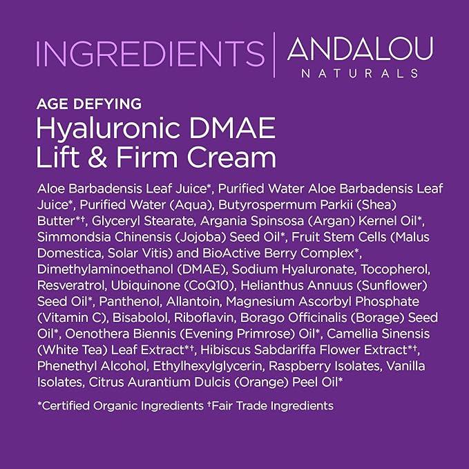 Andalou Naturals Hyaluronic DMAE Lift & Firm Skin Cream | Anti Aging Face Moisturizer With Hyaluronic Acid |Helps Reduce Fine Lines & Wrinkles | 1.7 oz-Velvo Beauty