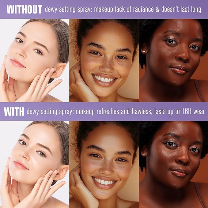 UCANBE Dewy Setting Spray for Makeup, Long Lasting Hydrating Make Up Finishing Spray for Face, Micro-Fine Mist Fixing Spray for Dewy Glow Finish, Lightweight & Waterproof for up to 16 Hours Wear-Velvo Beauty
