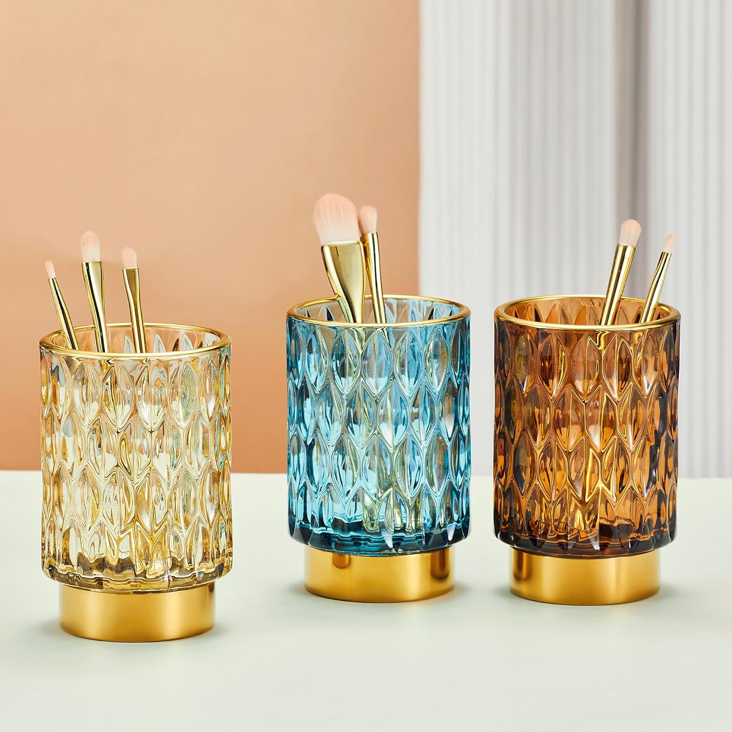 Makeup Brush Holder Organizer,Toothbrush Holders,Desk Pen Pencil Holder,Multifunctional Vintage Glass Brush Cup（A39-3-US）-Velvo Beauty