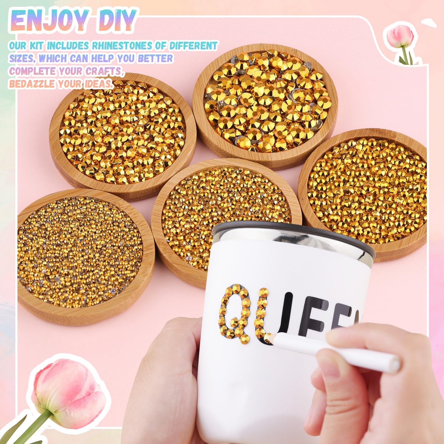 30000Pcs Resin Gold Rhinestones for Bedazzling Crafting with b7000 Jewelry Glue, Bulk Flatback Gems Bedazzler Kit for Crafts Clothes Shoes Fabric Nail Diamond Art, Assorted Size 2/3/4/5/6mm-Velvo Beauty