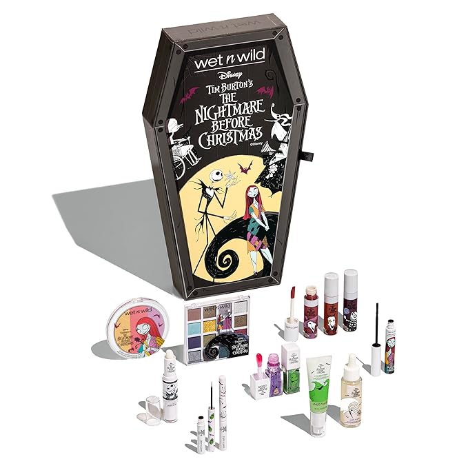 wet n wild Disney Nightmare Before Christmas Limited Edition PR Box - Coffin-Shaped Collector's Set with Eye, Face & Body Makeup, Color-Changing Lip Oils, Tubing Mascara & More - Cruelty-Free-Velvo Beauty