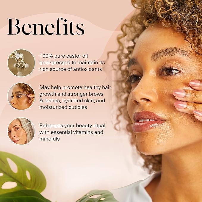 Kitsch Organic Castor Oil for Hair Growth - 100% Pure Castor Oil, Organic Cold Pressed Unrefined Glass Bottle for Face, Skin, Lashes, Brows, Scalp, Nails & Belly Button - Hexane Free, USDA - 4 oz-Velvo Beauty