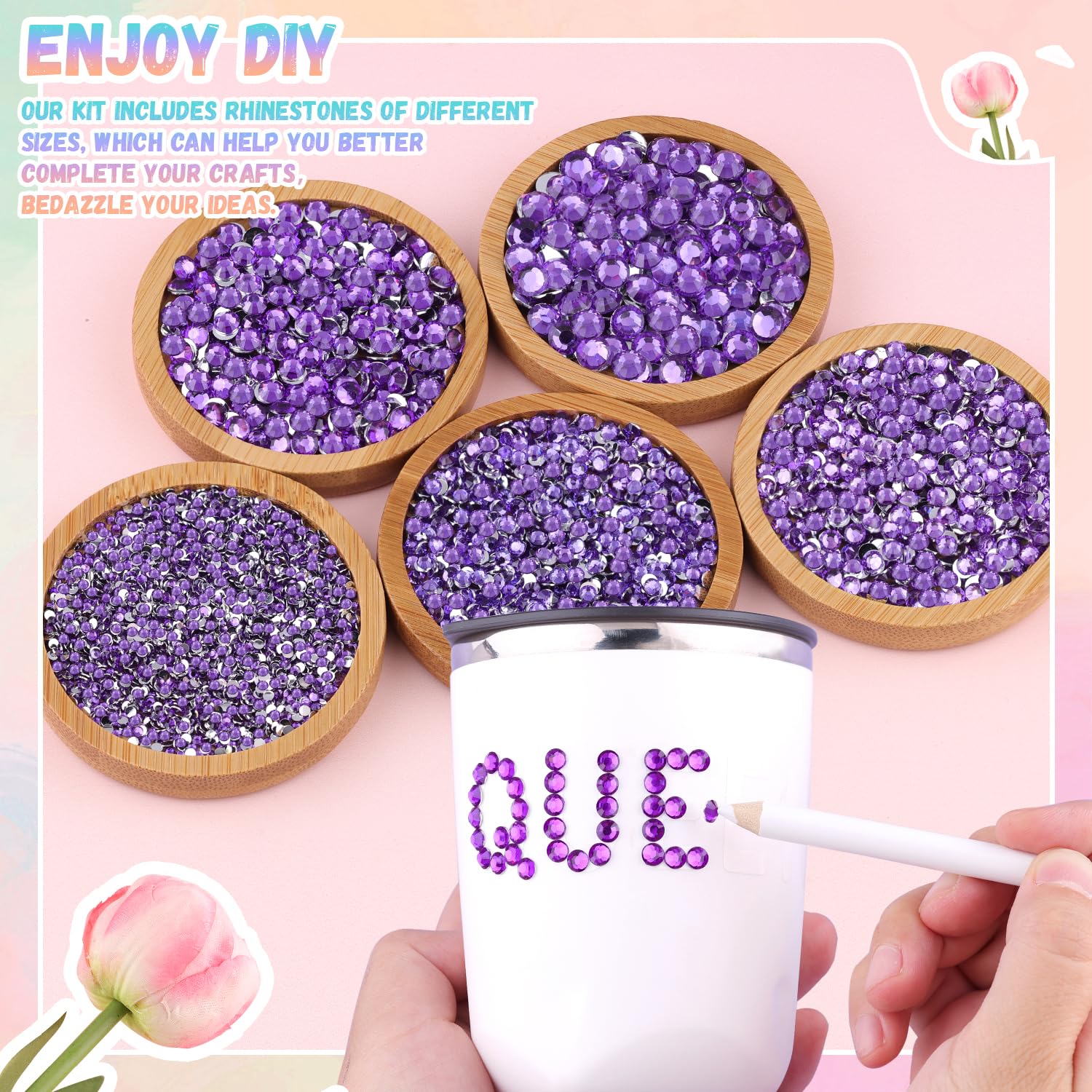 30000Pcs Resin Purple Rhinestones for Bedazzling Crafting with b7000 Jewelry Glue, Bulk Flatback Gems Bedazzler Kit for Crafts Clothes Shoes Fabric Nail Diamond Art, Assorted Size 2/3/4/5/6mm-Velvo Beauty