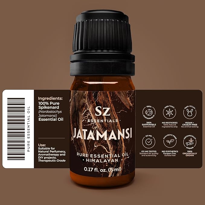 Jatamansi Essential Oil aka Spikenard - 100% Pure & Undiluted - Extracted from Nardostachys Jatamansi - Strong & Powerful Scent with Earthy Overtones - Therapeutic Grade - 0.17oz-Velvo Beauty